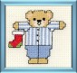 teddy bear in pyjamas with stocking mini cross stitch kit